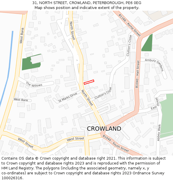 31, NORTH STREET, CROWLAND, PETERBOROUGH, PE6 0EG: Location map and indicative extent of plot