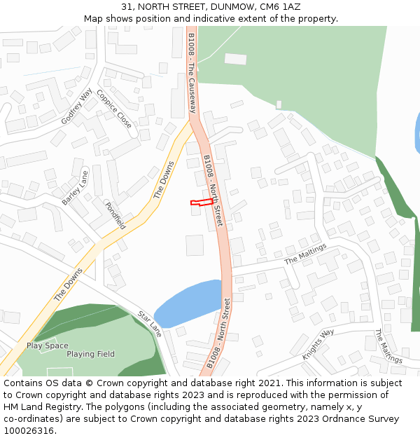 31, NORTH STREET, DUNMOW, CM6 1AZ: Location map and indicative extent of plot