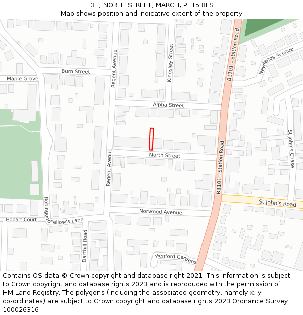 31, NORTH STREET, MARCH, PE15 8LS: Location map and indicative extent of plot