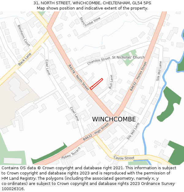 31, NORTH STREET, WINCHCOMBE, CHELTENHAM, GL54 5PS: Location map and indicative extent of plot