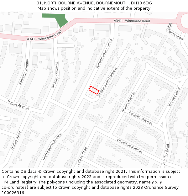31, NORTHBOURNE AVENUE, BOURNEMOUTH, BH10 6DG: Location map and indicative extent of plot