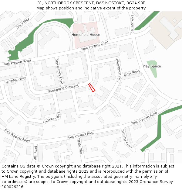 31, NORTHBROOK CRESCENT, BASINGSTOKE, RG24 9RB: Location map and indicative extent of plot