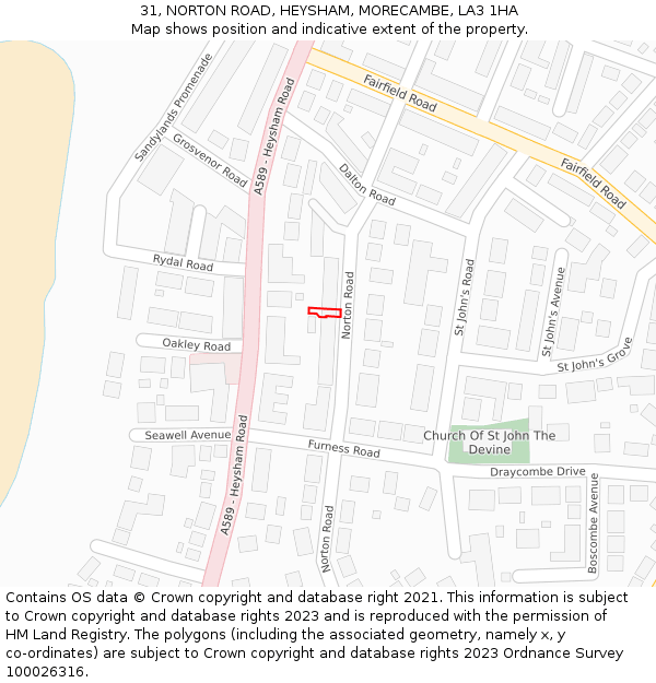 31, NORTON ROAD, HEYSHAM, MORECAMBE, LA3 1HA: Location map and indicative extent of plot