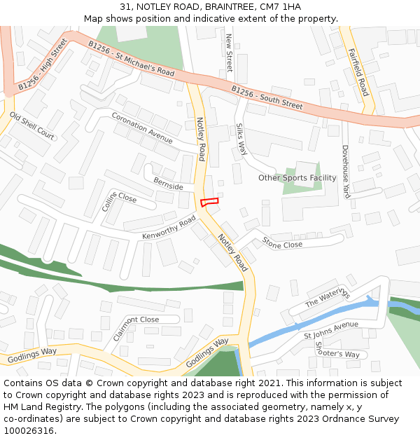 31, NOTLEY ROAD, BRAINTREE, CM7 1HA: Location map and indicative extent of plot