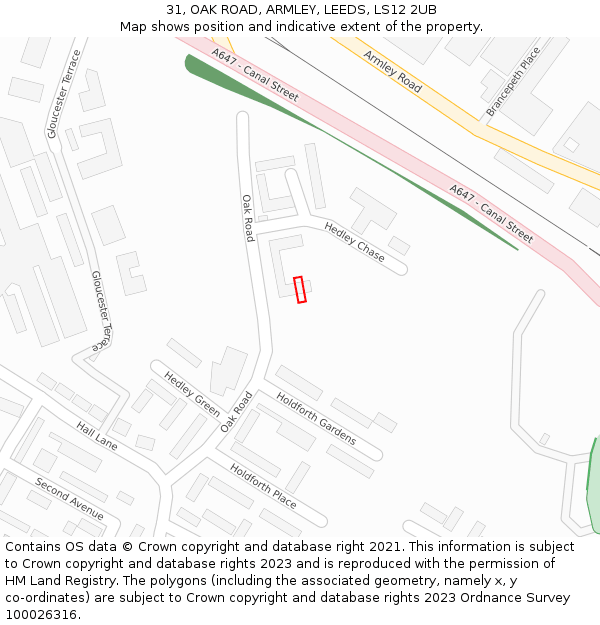 31, OAK ROAD, ARMLEY, LEEDS, LS12 2UB: Location map and indicative extent of plot