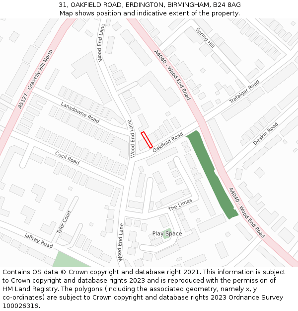 31, OAKFIELD ROAD, ERDINGTON, BIRMINGHAM, B24 8AG: Location map and indicative extent of plot