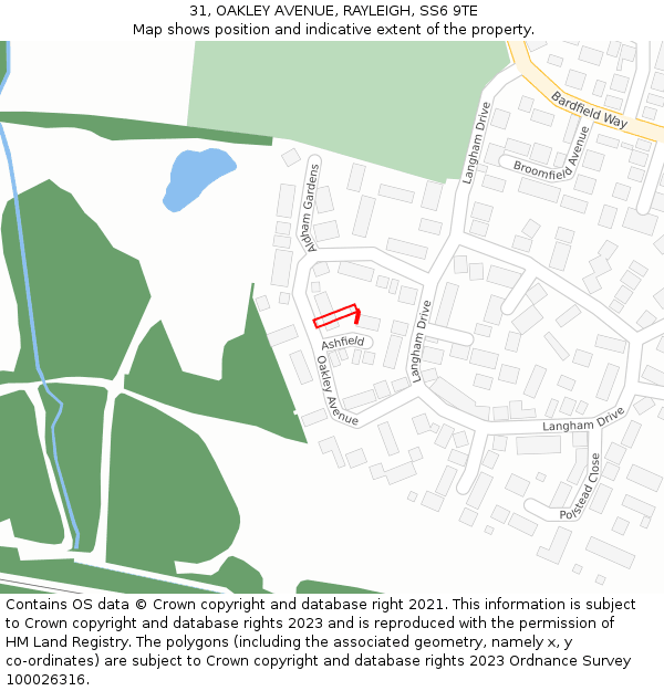 31, OAKLEY AVENUE, RAYLEIGH, SS6 9TE: Location map and indicative extent of plot