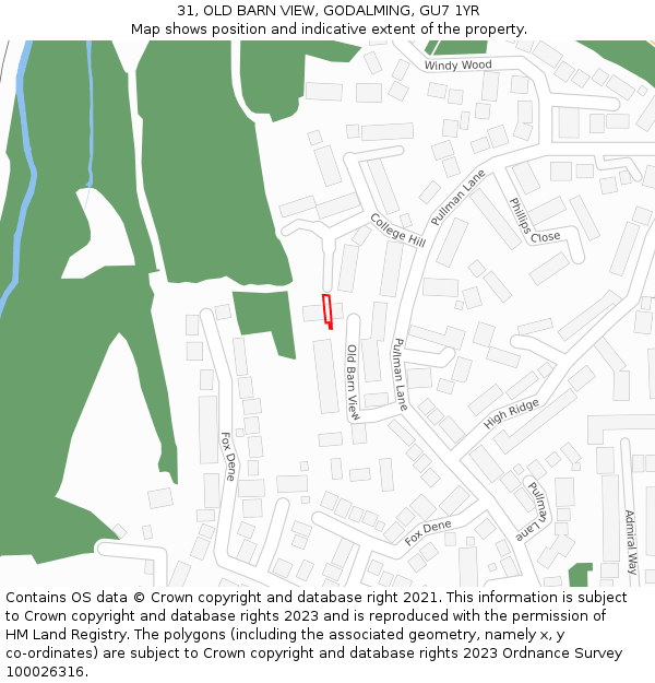 31, OLD BARN VIEW, GODALMING, GU7 1YR: Location map and indicative extent of plot