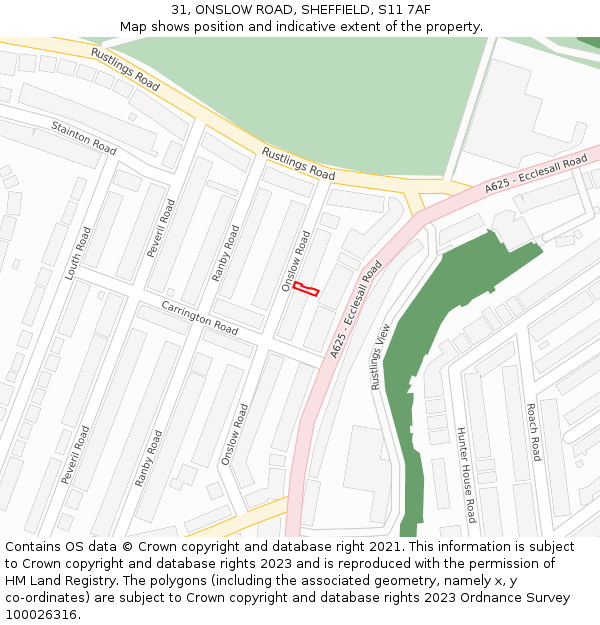 31, ONSLOW ROAD, SHEFFIELD, S11 7AF: Location map and indicative extent of plot