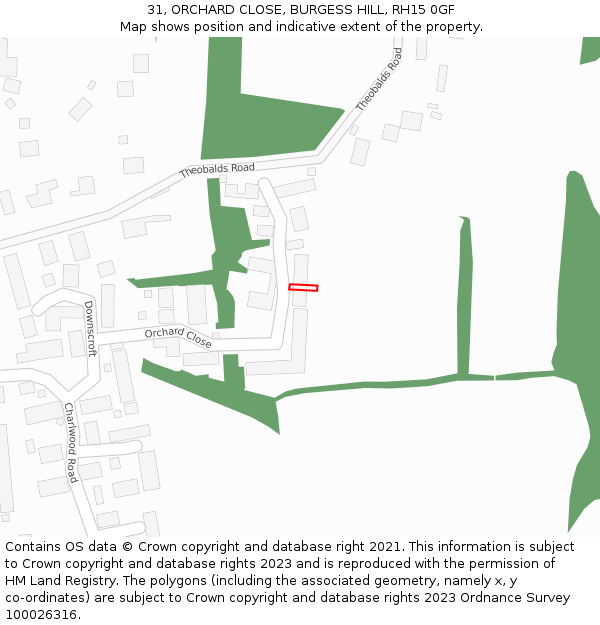 31, ORCHARD CLOSE, BURGESS HILL, RH15 0GF: Location map and indicative extent of plot