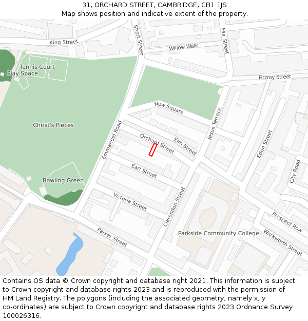 31, ORCHARD STREET, CAMBRIDGE, CB1 1JS: Location map and indicative extent of plot