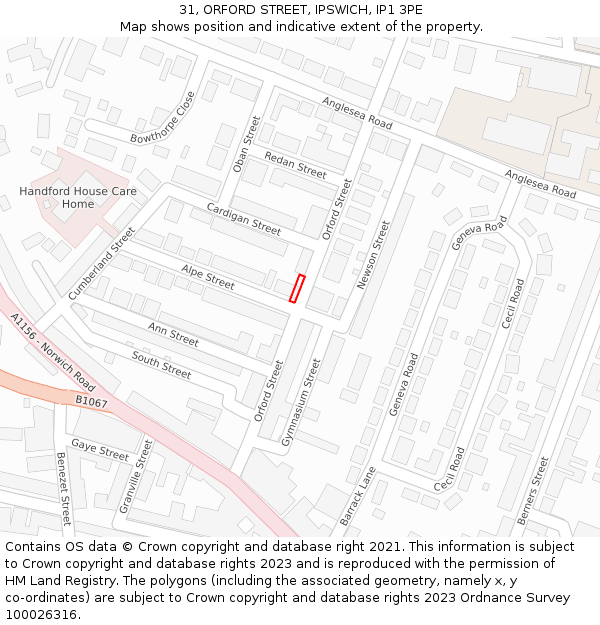 31, ORFORD STREET, IPSWICH, IP1 3PE: Location map and indicative extent of plot