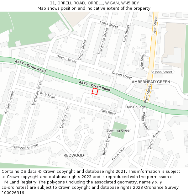 31, ORRELL ROAD, ORRELL, WIGAN, WN5 8EY: Location map and indicative extent of plot