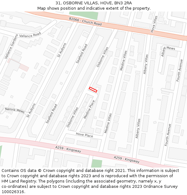 31, OSBORNE VILLAS, HOVE, BN3 2RA: Location map and indicative extent of plot