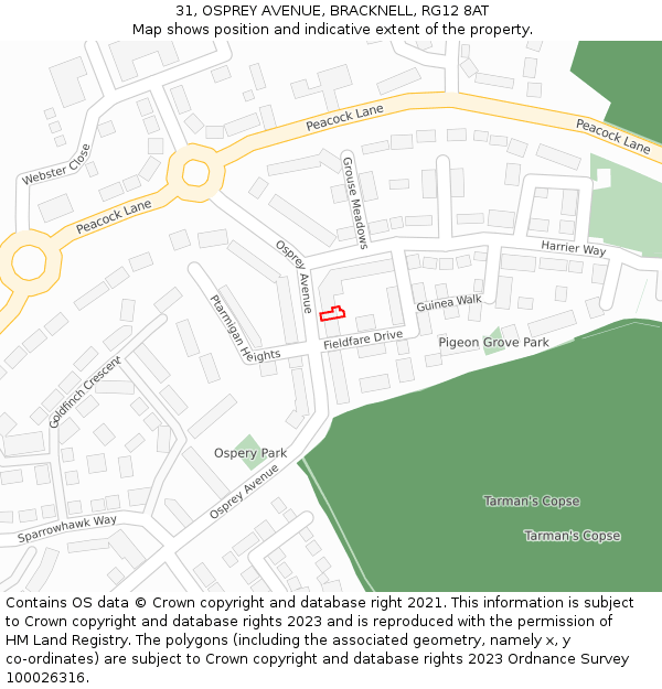31, OSPREY AVENUE, BRACKNELL, RG12 8AT: Location map and indicative extent of plot