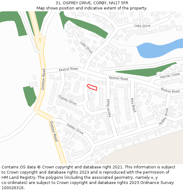 31, OSPREY DRIVE, CORBY, NN17 5FR: Location map and indicative extent of plot