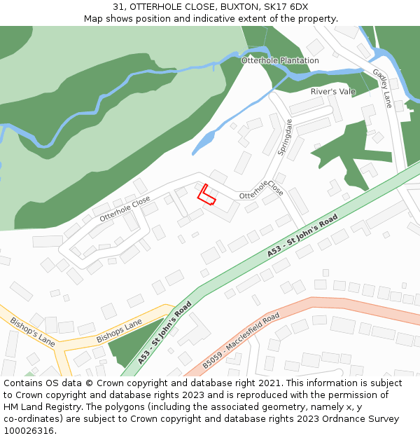 31, OTTERHOLE CLOSE, BUXTON, SK17 6DX: Location map and indicative extent of plot
