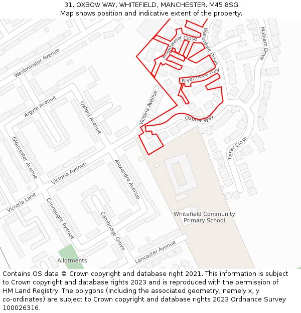 31, OXBOW WAY, WHITEFIELD, MANCHESTER, M45 8SG: Location map and indicative extent of plot