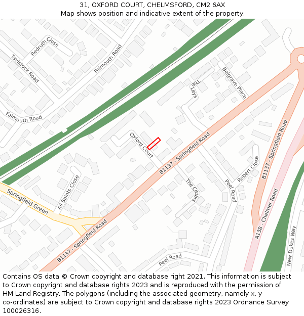 31, OXFORD COURT, CHELMSFORD, CM2 6AX: Location map and indicative extent of plot