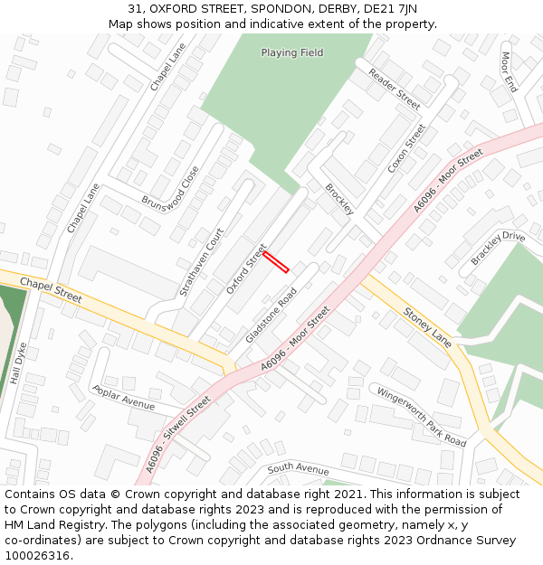 31, OXFORD STREET, SPONDON, DERBY, DE21 7JN: Location map and indicative extent of plot