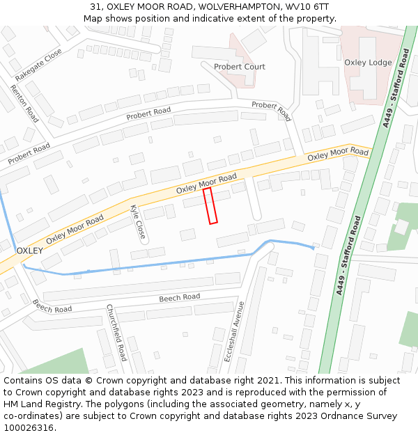 31, OXLEY MOOR ROAD, WOLVERHAMPTON, WV10 6TT: Location map and indicative extent of plot