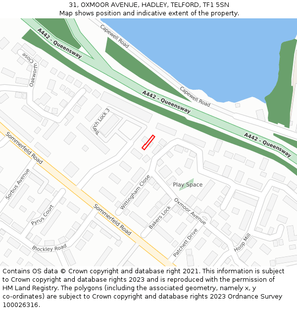 31, OXMOOR AVENUE, HADLEY, TELFORD, TF1 5SN: Location map and indicative extent of plot
