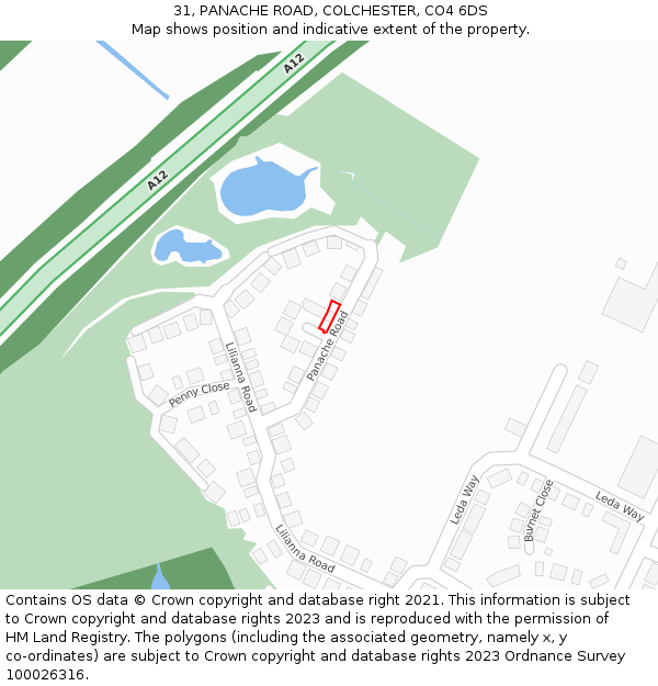 31, PANACHE ROAD, COLCHESTER, CO4 6DS: Location map and indicative extent of plot
