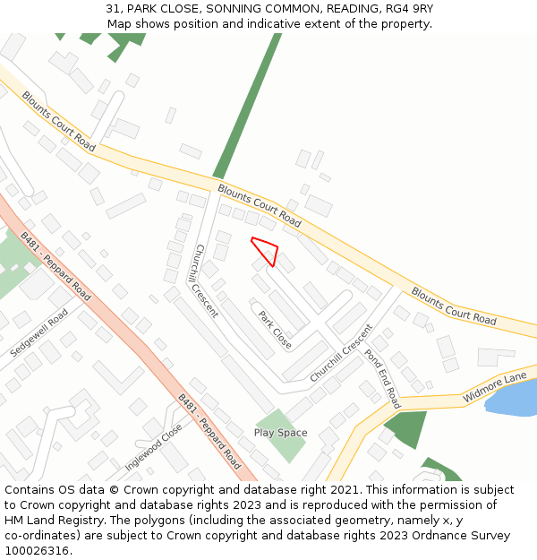 31, PARK CLOSE, SONNING COMMON, READING, RG4 9RY: Location map and indicative extent of plot