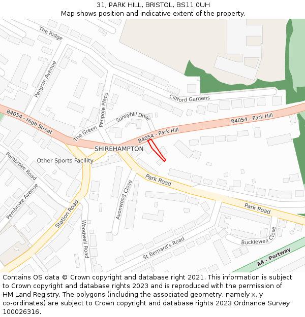31, PARK HILL, BRISTOL, BS11 0UH: Location map and indicative extent of plot