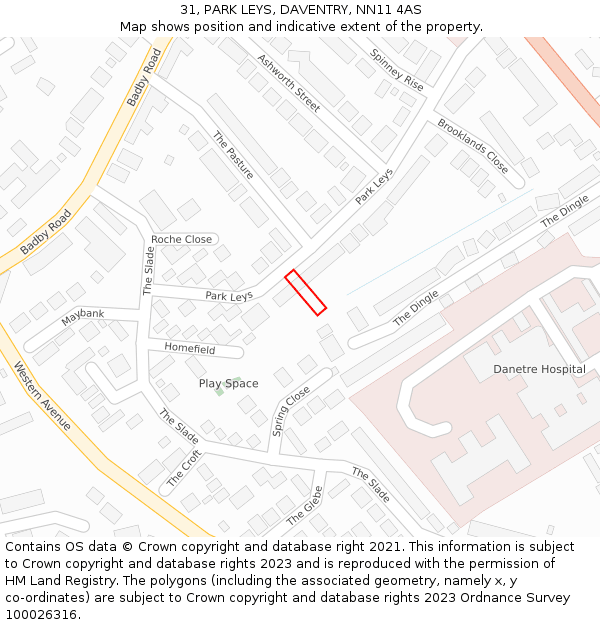 31, PARK LEYS, DAVENTRY, NN11 4AS: Location map and indicative extent of plot