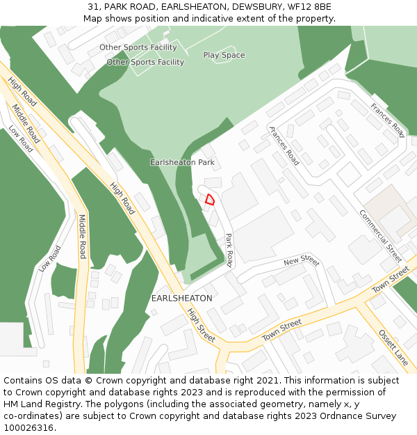 31, PARK ROAD, EARLSHEATON, DEWSBURY, WF12 8BE: Location map and indicative extent of plot