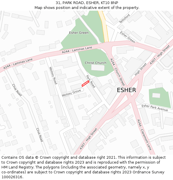 31, PARK ROAD, ESHER, KT10 8NP: Location map and indicative extent of plot