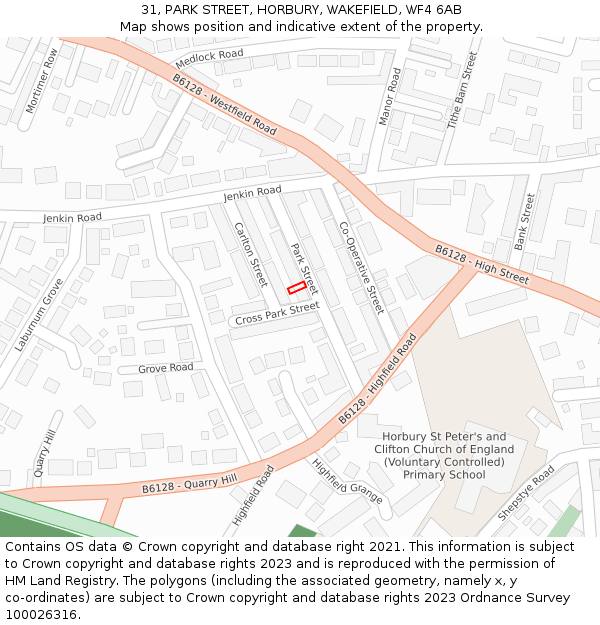 31, PARK STREET, HORBURY, WAKEFIELD, WF4 6AB: Location map and indicative extent of plot