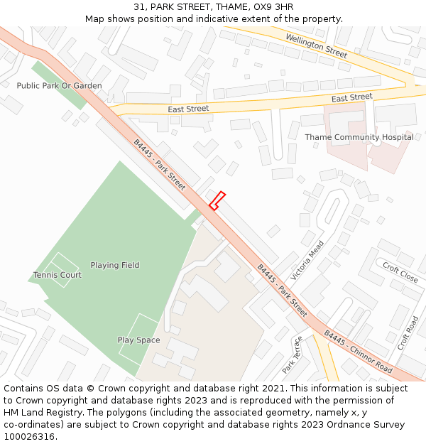 31, PARK STREET, THAME, OX9 3HR: Location map and indicative extent of plot