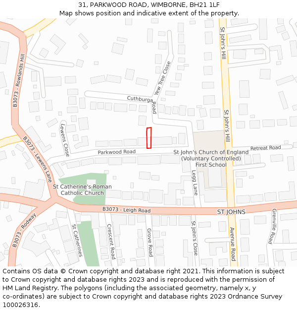31, PARKWOOD ROAD, WIMBORNE, BH21 1LF: Location map and indicative extent of plot