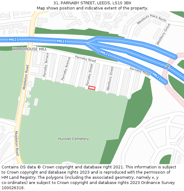 31, PARNABY STREET, LEEDS, LS10 3BX: Location map and indicative extent of plot