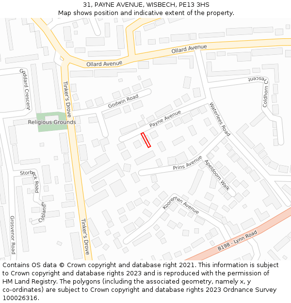 31, PAYNE AVENUE, WISBECH, PE13 3HS: Location map and indicative extent of plot