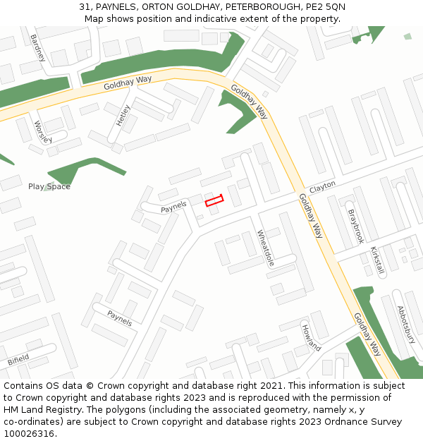 31, PAYNELS, ORTON GOLDHAY, PETERBOROUGH, PE2 5QN: Location map and indicative extent of plot