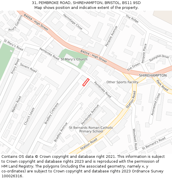 31, PEMBROKE ROAD, SHIREHAMPTON, BRISTOL, BS11 9SD: Location map and indicative extent of plot