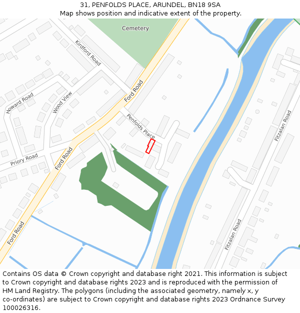 31, PENFOLDS PLACE, ARUNDEL, BN18 9SA: Location map and indicative extent of plot
