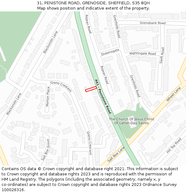 31, PENISTONE ROAD, GRENOSIDE, SHEFFIELD, S35 8QH: Location map and indicative extent of plot