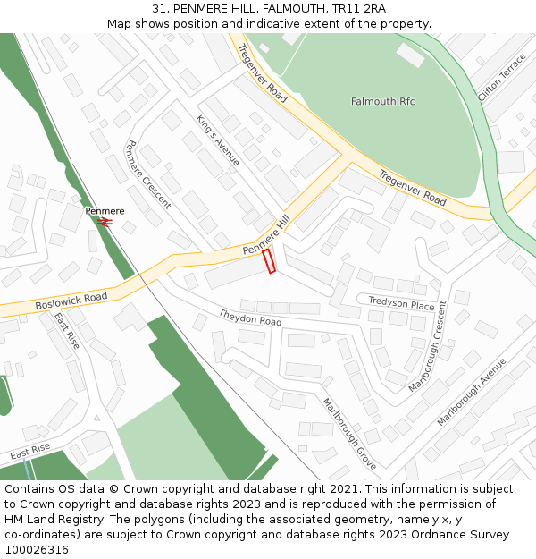 31, PENMERE HILL, FALMOUTH, TR11 2RA: Location map and indicative extent of plot