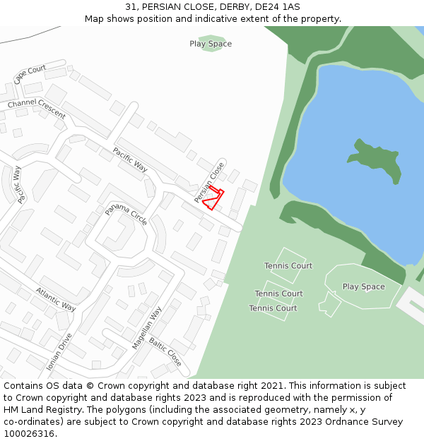 31, PERSIAN CLOSE, DERBY, DE24 1AS: Location map and indicative extent of plot