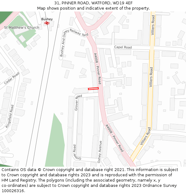31, PINNER ROAD, WATFORD, WD19 4EF: Location map and indicative extent of plot