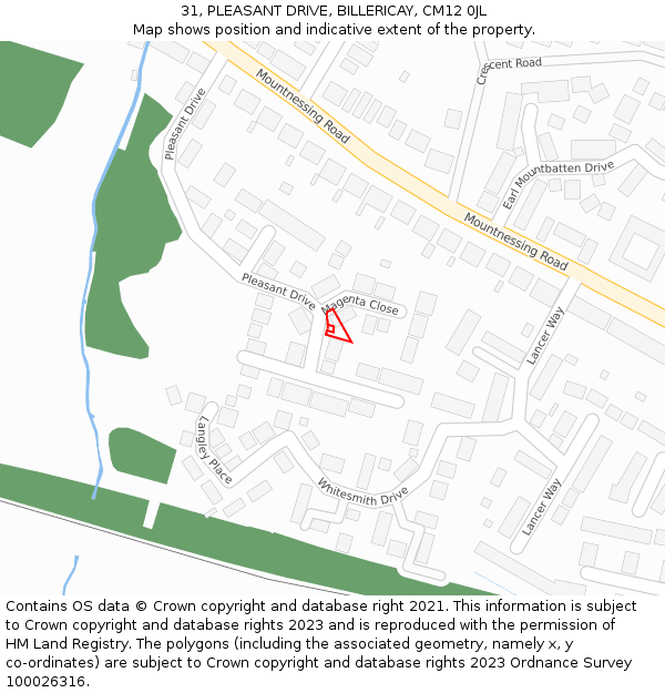 31, PLEASANT DRIVE, BILLERICAY, CM12 0JL: Location map and indicative extent of plot
