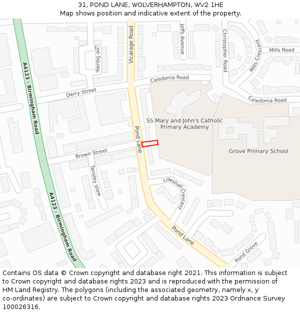 31, POND LANE, WOLVERHAMPTON, WV2 1HE: Location map and indicative extent of plot