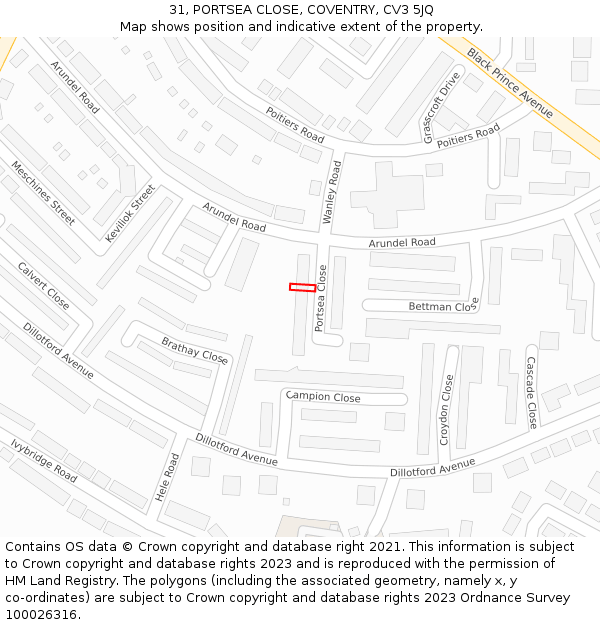 31, PORTSEA CLOSE, COVENTRY, CV3 5JQ: Location map and indicative extent of plot