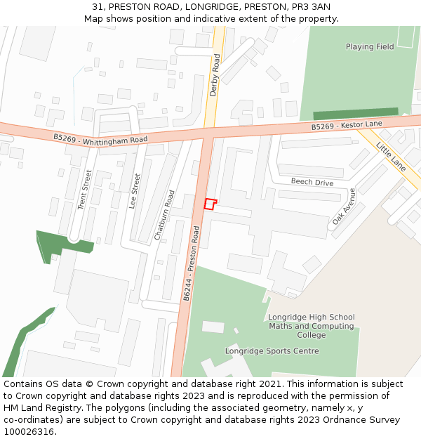 31, PRESTON ROAD, LONGRIDGE, PRESTON, PR3 3AN: Location map and indicative extent of plot