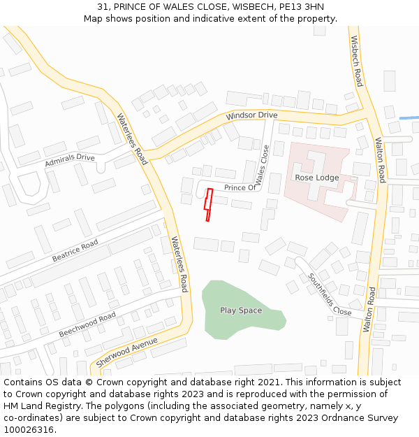 31, PRINCE OF WALES CLOSE, WISBECH, PE13 3HN: Location map and indicative extent of plot