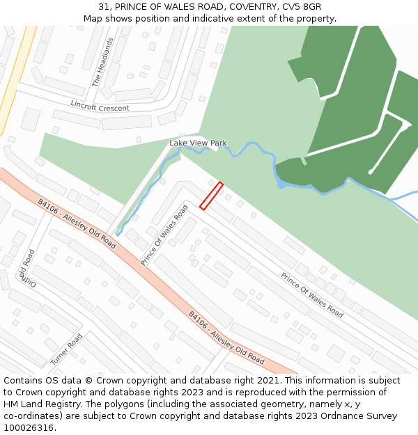 31, PRINCE OF WALES ROAD, COVENTRY, CV5 8GR: Location map and indicative extent of plot